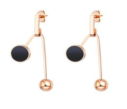 kpop rose gold stainless steel stud earrings for women fashion black round ear jewelry accesorios mujer aretes de mujer brincos9348083
