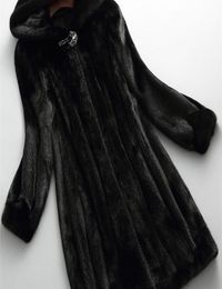 Lautaro High quality long black winter faux fur coat women with hood long sleeve Plus size warm fluffy furry jacket 5xl 6xl 7xl3625518
