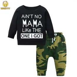 Clothing Sets 2Pcs Toddler Baby Boys Clothes Set For 0 To 2 Yrs Letters Printed Cotton Sweatshirt Casual Camo Long Pants Outfit
