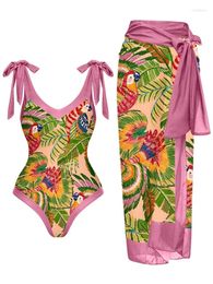 Pink Printed Dress Women's Beach Skirt Swimsuit 2024 One-Piece Beachwear Sexy Elegant Energetic Holiday