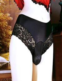 Underpants Ice Silk Panties PlusSize Open Crotch Lace Briefs Men U Convex Bag Low Waist High Quality Sexy Jockstrap Underwear Cal3721023