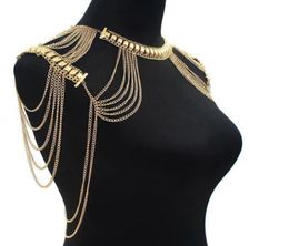 New Lady Tassels Link Harness Chain Necklace Jewelry Sexy Body Shoulder Necklace Exaggerated Women Fashion Body Jewelry5560417