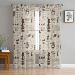 Curtain Coffee Grinder Retro Style Sheer Curtains For Living Room Decoration Window Kitchen Tulle Voile Organza