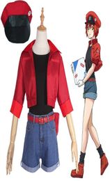 Cells at Work Erythrocite Red Blood Cell Cosplay Costume With Bag Hat Full Set9726244