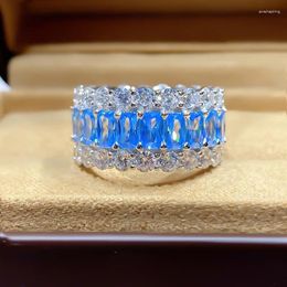 Cluster Rings SpringLady Arrival Eternity Full Stones Finger For Women Men 925 Sterling Silver Aquamarine Emerald Gemstone Ring