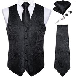 Men's Vests Suit Vest For Men Black Solid Paisley Wedding Prom Groom Jacquard Silk Waistcoat With Necktie Tuxedo Clothing DiBanGu