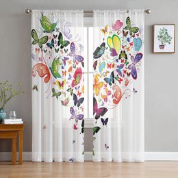 Curtain Colourful Butterfly Heart Shaped White Sheer Curtains For Living Room Decoration Window Kitchen Tulle Voile