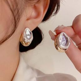 Stud Earrings Vintage Metal Splicing For Women Fashion Gold Color Back With Front Pearl Personality Jewelry Gifts