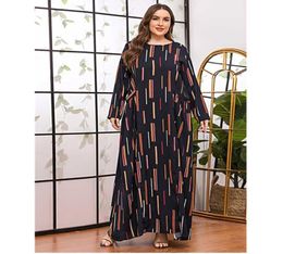 Plus Size Dress 2021 Elegant Vintage Print Maxi Long O Neck Sleeve Loose Black African For Women With Pocket Casual Dresses2805374