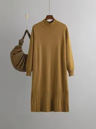 Casual Dresses Autumn Winter Women Sweater Dress Fashion Knitted Screw Thread Loose Lady Warm Streetwear Solid Maxi Robe
