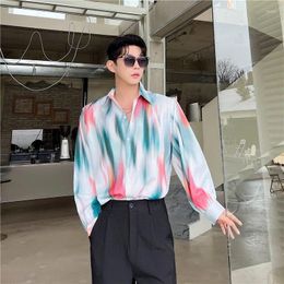 Men's Dress Shirts Social Men Tie Dyeing Summer Thin Sunscreen Korean Style Tony Blouse Oversize Print High Street Sexy Trendy Senior Tops