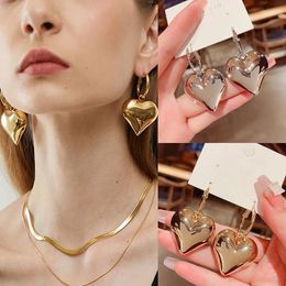 Stud Earrings Heart Huggie Hoop Asymmetric Big For Women Gold Colour Fashion Jewellery Girl Gift