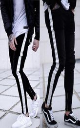 Black Jeans Men Casual Stripe Trouser Biker Ripped Skinny Jeans Frayed Slim Fit Denim Pants Trousers Clothes Pencil Pants 3ON56146106