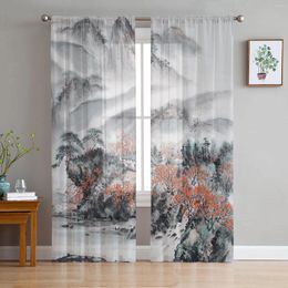 Curtain Chinese Style Ink Painting Landscape Sheer Curtains For Living Room Decoration Window Kitchen Tulle Voile