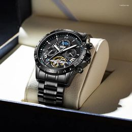 Wristwatches Foreign Trade Automatic Mechanical Watch Black Steel Belt Glow-in-the-dark Men's
