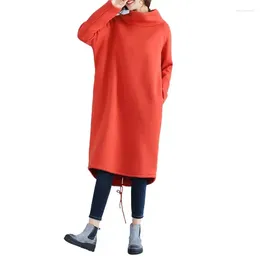 Women's Hoodies Women Wither Warm Long & Sweatshirts Knitted Sleeve Turtleneck Velvet Sweatshirt Dress Black Gray