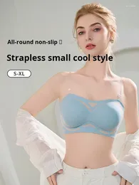 Bras Summer Non-marking Bustier Underwear Bra Strapless Gathered Non-slip Anti-falling Non-steel Ring Thin Female Small