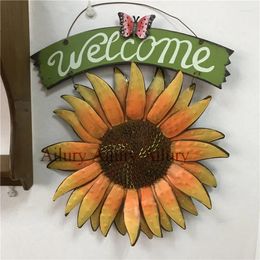 Decorative Figurines European Pastoral Creative Sun Flower Wrought Iron Three-Dimensional Wall Hangings Welcome Big Listing Garden Villa