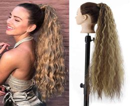 Synthetic Corn Wavy Long 34inch Ponytail piece Wrap on Clip Extensions Ombre Brown Pony Tail Blonde Fack Hair7567009