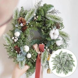 Decorative Flowers 10/20pcs Christmas Artificial Pine Branches Plant Xmas Tree DIY Wreath Needle Decorations For Home Year Gifts