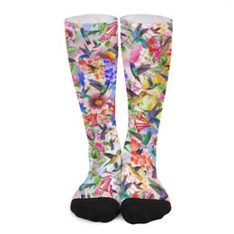 Women Socks Colourful Birds Hummingbirds And Flowers Korean Stockings Autumn Non-Slip Men High Quality Pattern