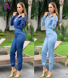 Denim Rompers Womens Zipper Fly Jumpsuit Autumn Winter One Piece Outfits Jeans Overalls Night Club Party Long Sleeve Jumpsuits T201256958