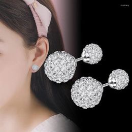 Stud Earrings Fashion Simple Double Ball Shining Crystal Charm Women Elegant Bride Wedding Party Jewellery