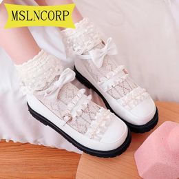 Casual Shoes Big Size 34-43 Lolita Women Flat Round Head Bowknot Comfortable Ulzzang Japanese Kawaii Platform Vintage