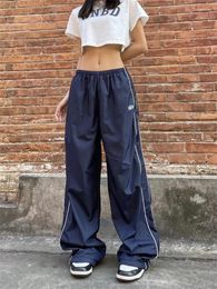 Women's Pants Y2K Vintage Navy Blue Track Women Gorpcore Streetwear Grey Sports Trousers Oversize Korean Black Wide Leg Sweatpants