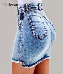 Chrleisure Summer High Waist Denim Skirts Women 2019 New Bodycon Jeans Skirt Ladies Pocket Short Skirts 4Color C10214251201