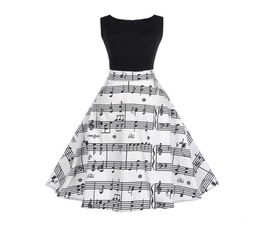 Casual Dresses Women Sleeveless Summer Vintage Sexy Black Music Note Print Oneck Pin Up Party Dress Vestidos6386113