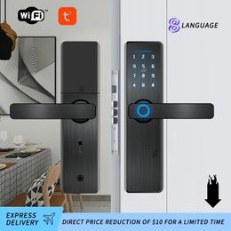 PHIPULO Tuya WIFI Smart Door Lock Biometric Fingerprint Lock Digital Password Keyless Security Door Lock for Smart Home 240507