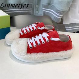 Casual Shoes 2024 Sneakers Women Round Toe Lace Up Wool Patchwork Suede Outdoors Flat Female Leisure Walk Woman