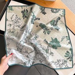 Scarves Natural Silk Scarf Women Head Hair Lady Spring Floral Mulberry Square Bandana 53X53cm SD0266