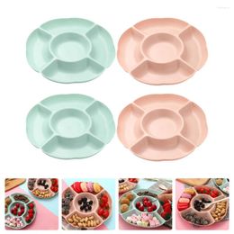 Plates 4 Pcs Fruit Plate Compartment Tray Zero Nuts Candy Plastic Dish Trays Snack Dried Simple Pp Service Ceramic Bowl