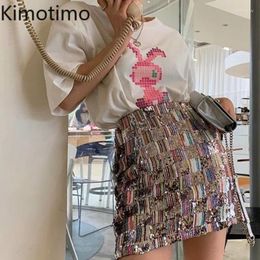 Skirts Kimotimo Y2k Sequins Mini Skirt Women 2024 High Waist Spicy Girl Slim Wrapped A-line Korean Fashion Falda Sexy Mujer