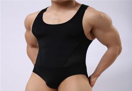 Men039s Underwear Ice Silk High Elasticity Body Shaper Slimming support chest Shapewear Sports Onesies Slim Fit Fitness Clothes2234494