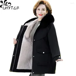 Women's Trench Coats UHYTGF 2024 Mother Winter Parkas Coat Women Fashion Fur Collar Hooded Cold Proof Warm Jacket Female Thicken Casual