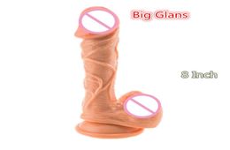 19CM Realistic Dildo Silicone Big Glans Penis Dong with Suction Cup For Female Masturbator Adult Sex Toy for Lesbian Y2004107345161