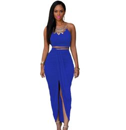 Vintage Party Cropped Top Maxi Skirt Set Halter Strapless Pencil Dress Two Piece Outfits Women Summer Wear2437241