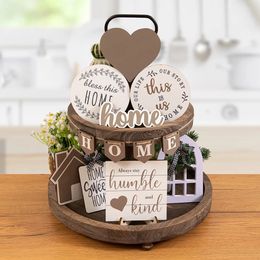 Home house sign American country tied track decorations wooden crafts tabletop orphan set 17 accessories in 1 piece. 240506