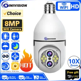 Zoom 4K 8MP Wifi E27 Bulb Security Baby Monitor Wireless Automatic Human Tracking Dual Lens Light Surveillance Cameras