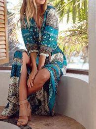 Classical Chic Bohemian Print Women Kimono Beach Dress Relaxed Tunic Bathrobe Swimsuit Cover-up Lounge Wear Fresh Q135