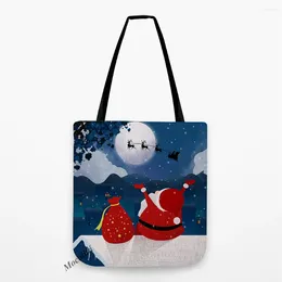 Storage Bags Cute Christmas Cartoon Tote Bag Elk Snowman Santa Claus Creative Year Gift Water Resistant Linen Children Learn