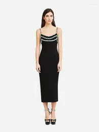 Work Dresses Women Sexy Long Sleeves Black 2-piece Set Crop Top Straps With Crystal Bandage Dress Sets Celebrity Party Cocktail Suits