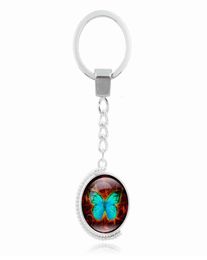 Retro Butterfly Double Side Rotation Time Gemstone Keychain Alloy Key Ring KR166 Keychains mix order 20 pieces a lot7225043