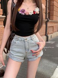 Women's Shorts Slergiri Women Y2k Retro Rolled Hem Denim Summer American Streetwear Sexy Low Waist Stretch Jeans Female 2024