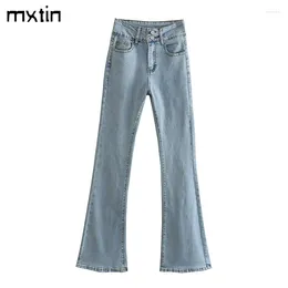 Women's Jeans 2024 Women Winter Vintage Blue Pants Fashion High Waist Elastic Street Style Female Flare Pantalones De Mujer