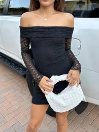Casual Dresses Women S Off Shoulder Bodycon Mini Dress Long Sleeve Floral Lace Sexy Going Out Cocktail Party