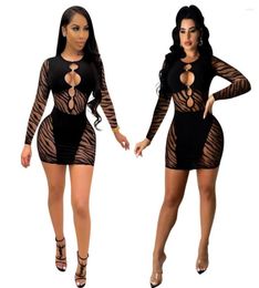 Casual Dresses Sexy Patchwork Mesh Mini Dress Women Cut Out Long Sleeve Autumn Bodycon Party Clubwear See Through O Neck Black Sun8800026